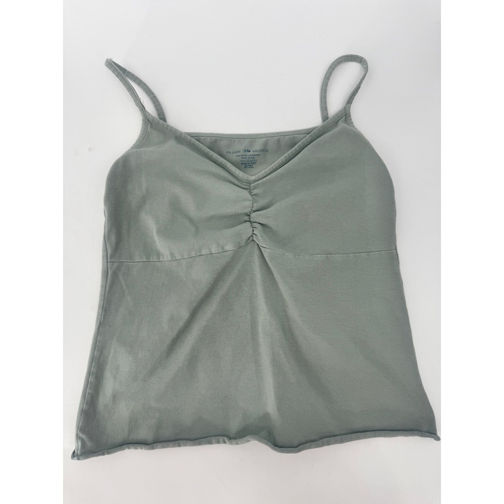 Brandy Melville Cami Women One Size Sage Green Cinched Bust Spaghetti Strap Tank